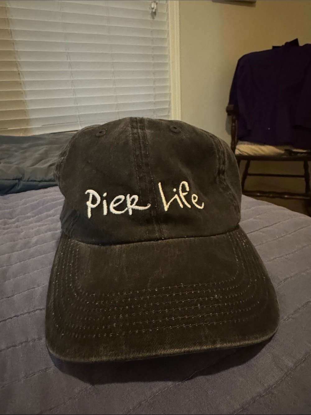 Port Authority Black Cap with White "Pier Life" Embroidery